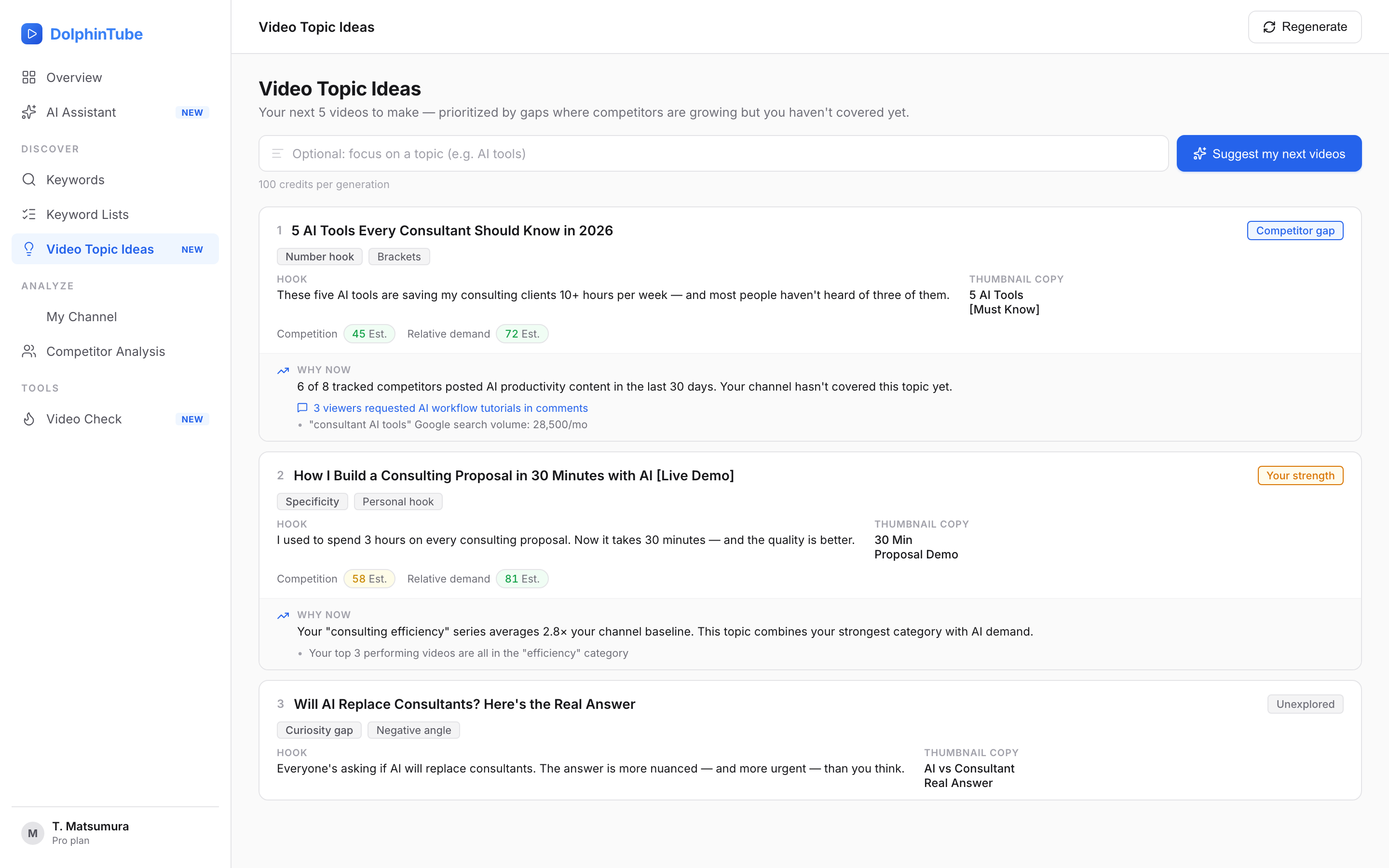 Video Topic Ideas screen